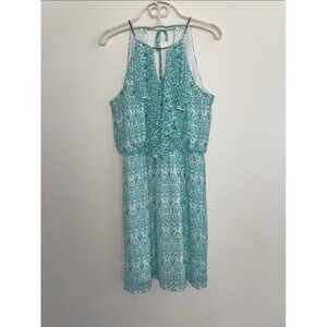 Bisou Bisou Blue Turquoise White Dress with Silver Accents Size 8 EUC